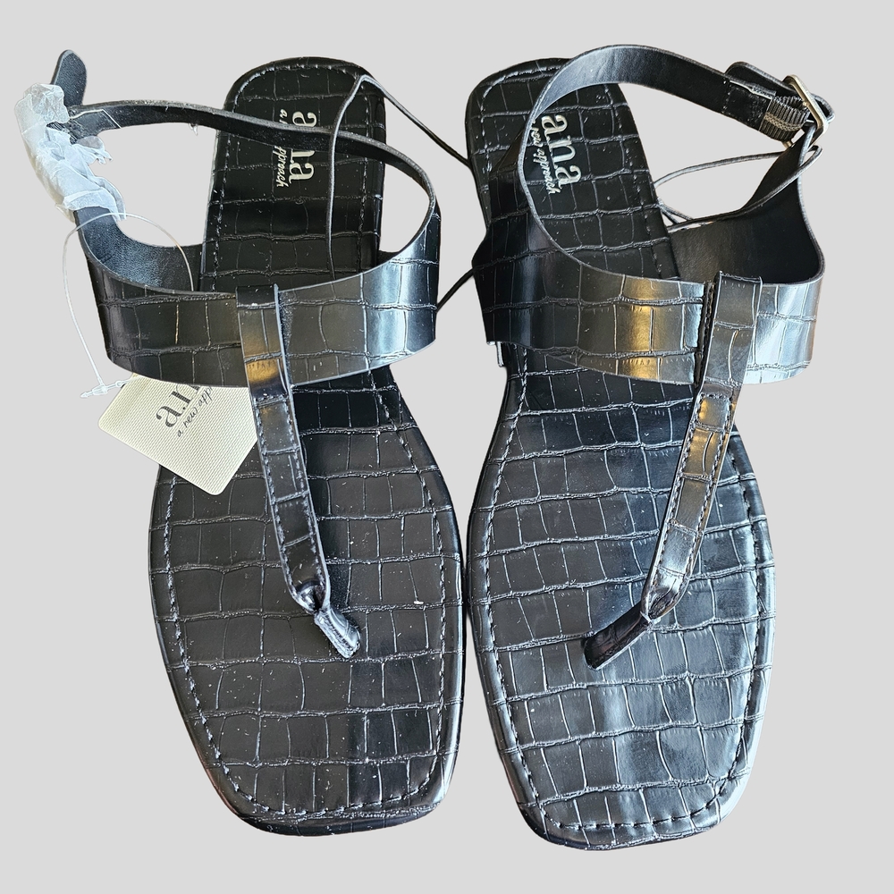 a.n.a Croc-Embossed Black Sandals